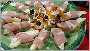 Pear & Ham Slices With Cream Cheese surrounding Apricots Stuffed With Creamy Cheese
